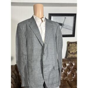 Brunello Cucinelli Linen Wool Silk Gray Plaid Sport Jacket 54/44US Men’s